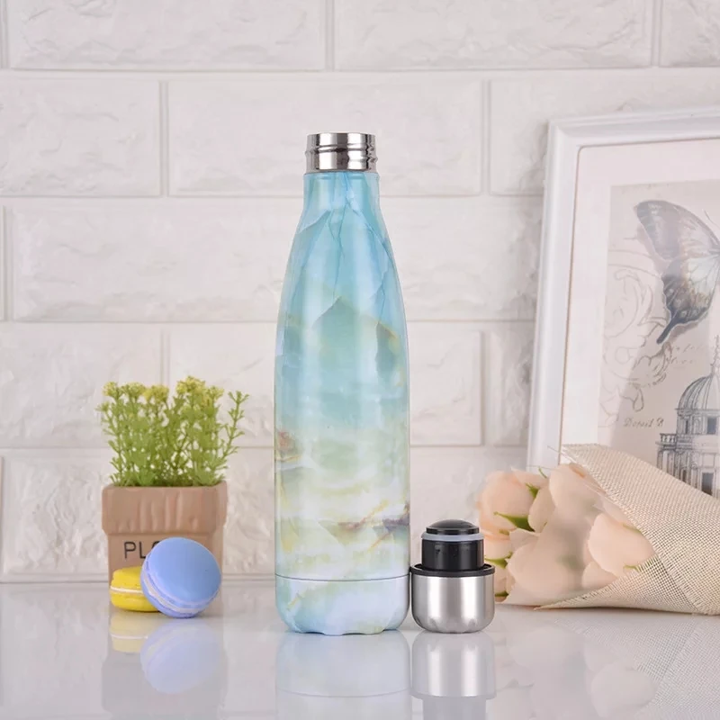 زجاجة ترمس مخصصة من الفولاذ المقاوم للصدأ ، قارورة معزولة بالتفريغ ، كوب حراري ساخن بارد للرياضة ، رخام إبداعي