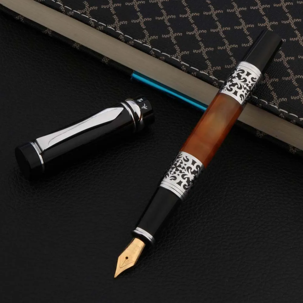 

luxury High quality brand Yong Sheng Fountain Pen black Metal Acrylic classic with silver Medium Nib gift calligraphy ink pens