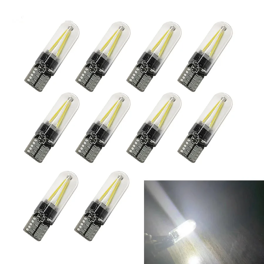 

10pcs T10 width indicator car and motorcycle LED bulb COB W5W T10 12V glass width indicator filament through tube