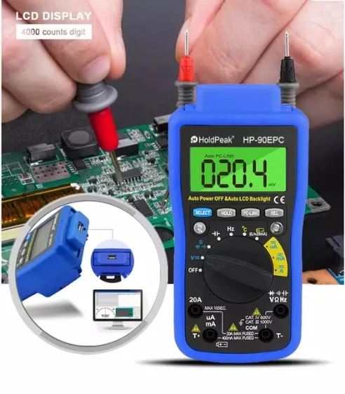 HoldPeak  HP-90EPC Multimetro Auto Range Digital Multimeter Meter with USB Cable to connect PC and Output & Record Data