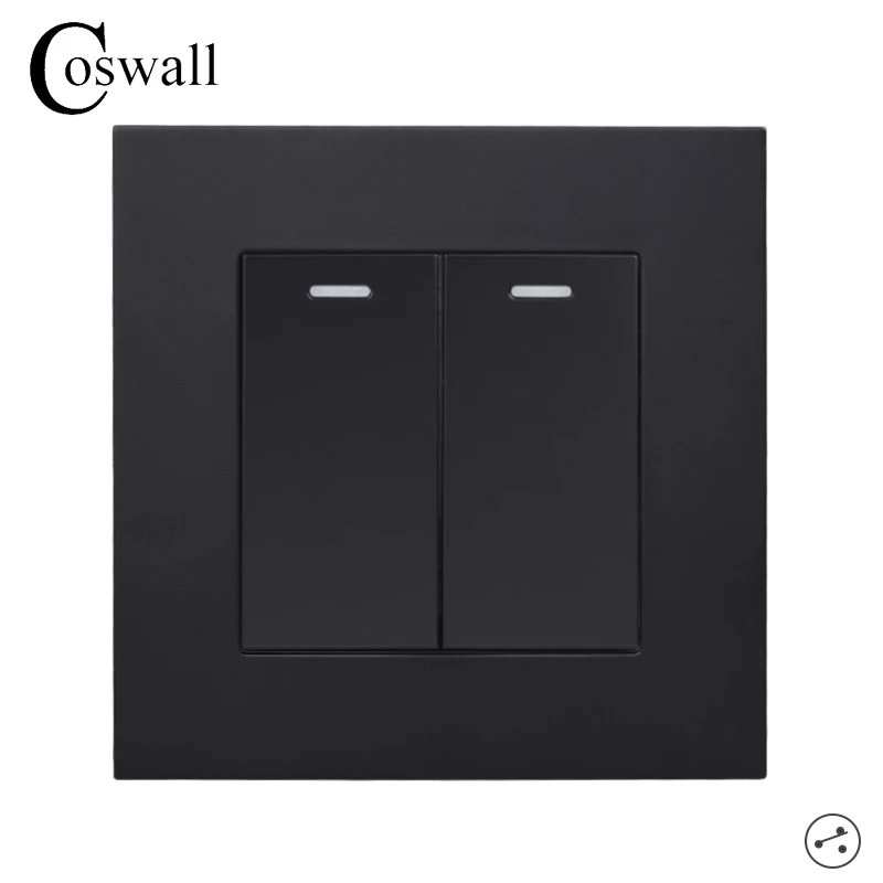 COSWALL Simple Style PC Panel 2 Gang 2 Way Stair Pass Through On / Off Light Switch Switched Wall Rocker Switch AC 12-250V 16A