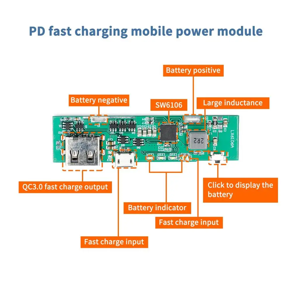 SW6106 PD szybkie ładowanie QC3.0 zasilanie mobilne moduł FCP dwukierunkowe szybkie ładowanie 5V9V12V