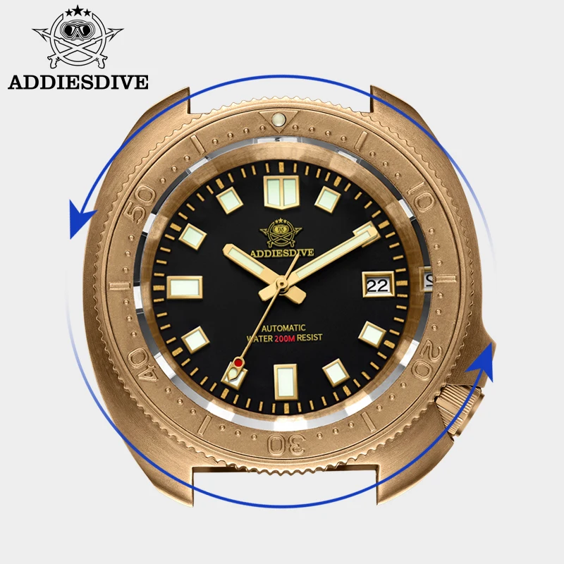 ADDIESDIVE Orologio da uomo di lusso CUSN8 Bronzo Vetro zaffiro massiccio C3 Super luminoso 20Bar Orologi meccanici automatici impermeabili