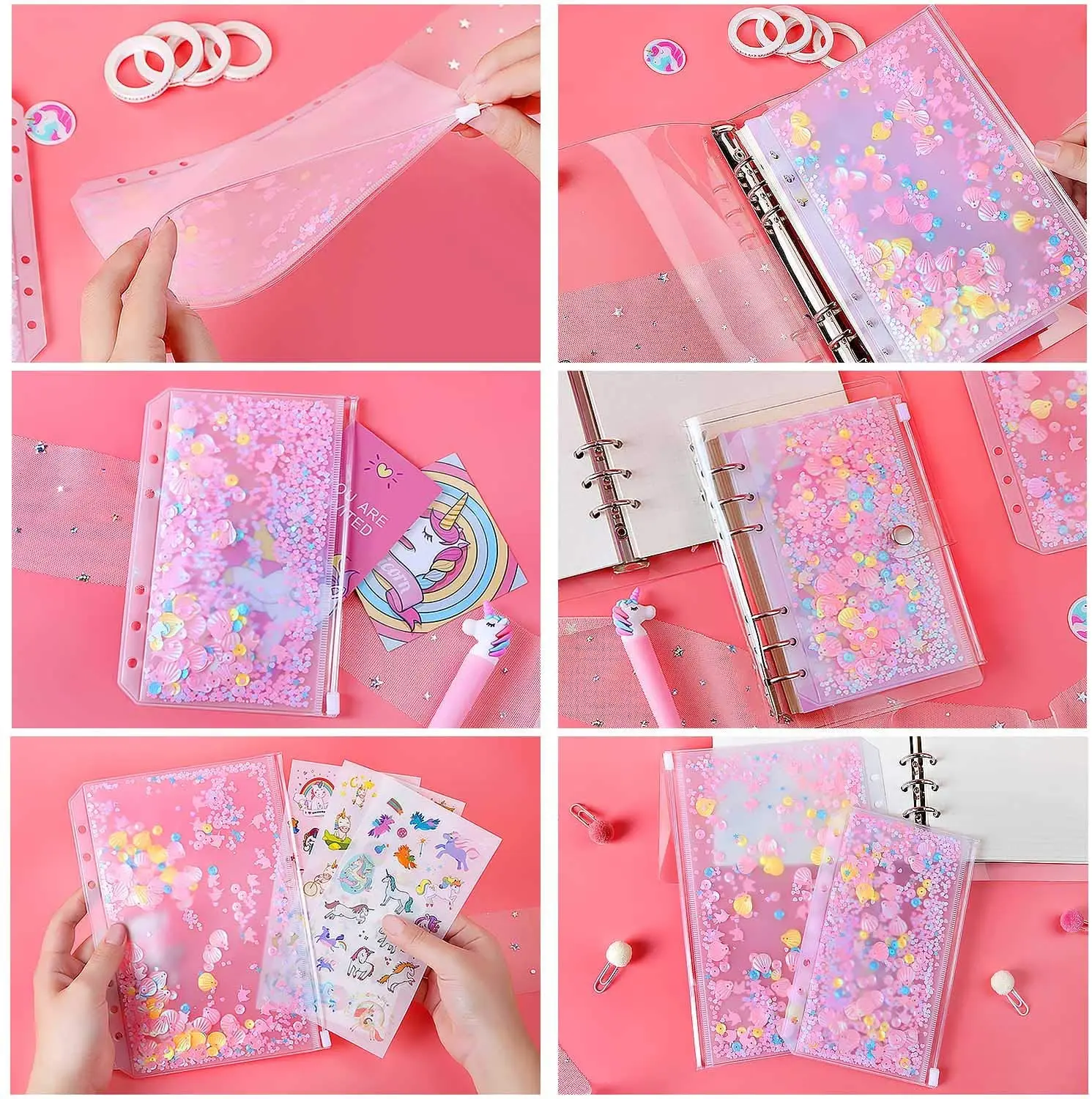 5PCS A5 Binder Zipper Envelopes for 6-Ring Notebook PVC Filofax Zip Document Envelope Bill Bag Waterproof Refills Filler
