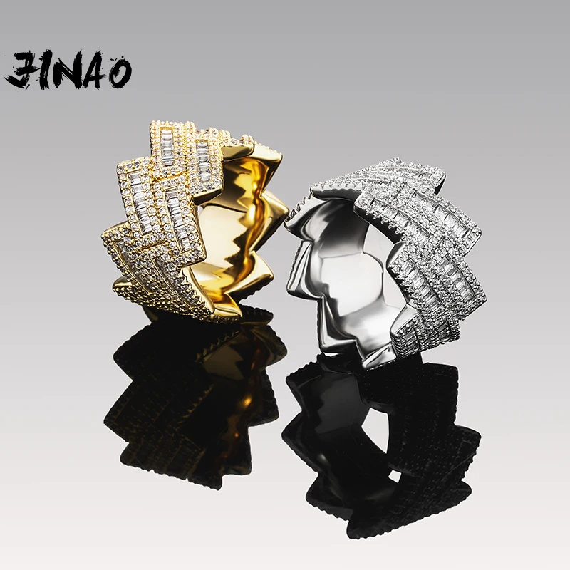 JINAO HIP HOP Mode-sieraden In Geel Goud High Quality Iced Out AAA+ Rectangle Zirconia Mannen Gepersonaliseerde Ring