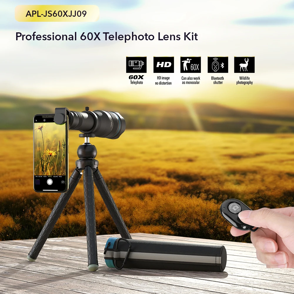 APEXEL 60X Mobile Phone Monocular Telescope Lens astronomical zoom lens extendable tripod for iPhone Samsung all Smartphones