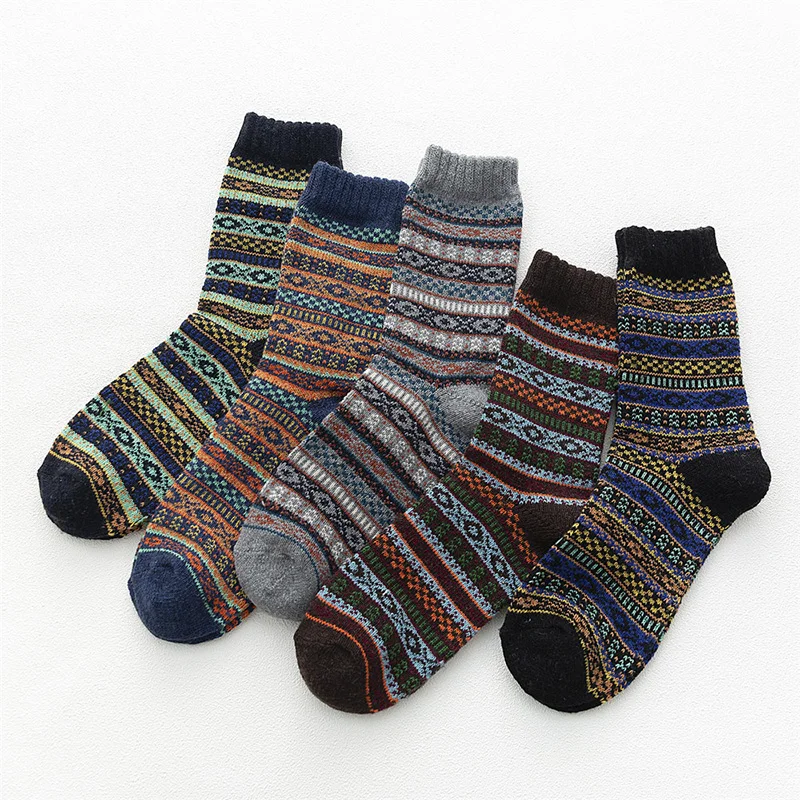 5 Paare/los männer Wolle Socken Winter Warm Dicke Gestreiften Solid Color Nahen Rohr Lange Socken Männlichen Neue Hohe Qualität