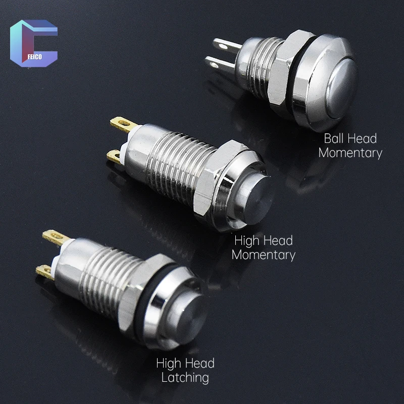 8mm Chwilowy reset Samoblokujący zatrzask 1NO Metalowy przełącznik przyciskowy z wysoką głowicą bez okrągłego przełącznika LED Okrągła głowica 2-pinowa