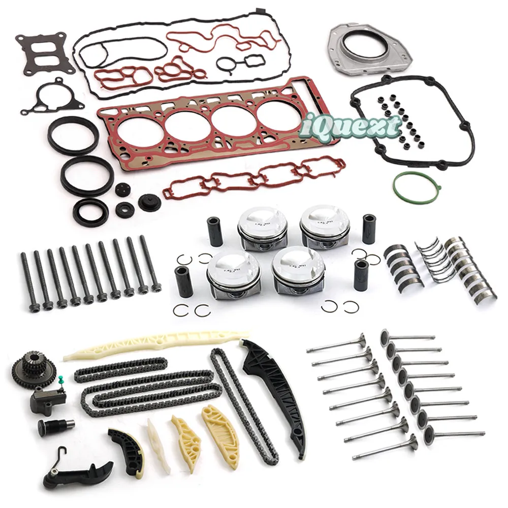 

Engine Rebuild Overhaul Valves Kit Pistons Rings Timing Chain Tensioner Cranks for VW Audi S3 TTS Golf R MK7 2.0 TSI CJX DNU