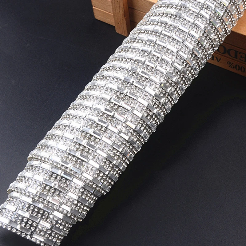 24*40Cm Hot Fix plac Rhinestone arkusz brokat szkło prostokątne Crystal Mesh wykończenia Diy ubrania samochody aplikacja akcesoria ślubne