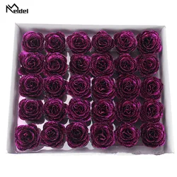 Meldel Crystal Glitter Rose Flower Head Artificial Rose Flower Head 1 Box 30 pcs Bling Bling Home Wedding Decor Festival Gift