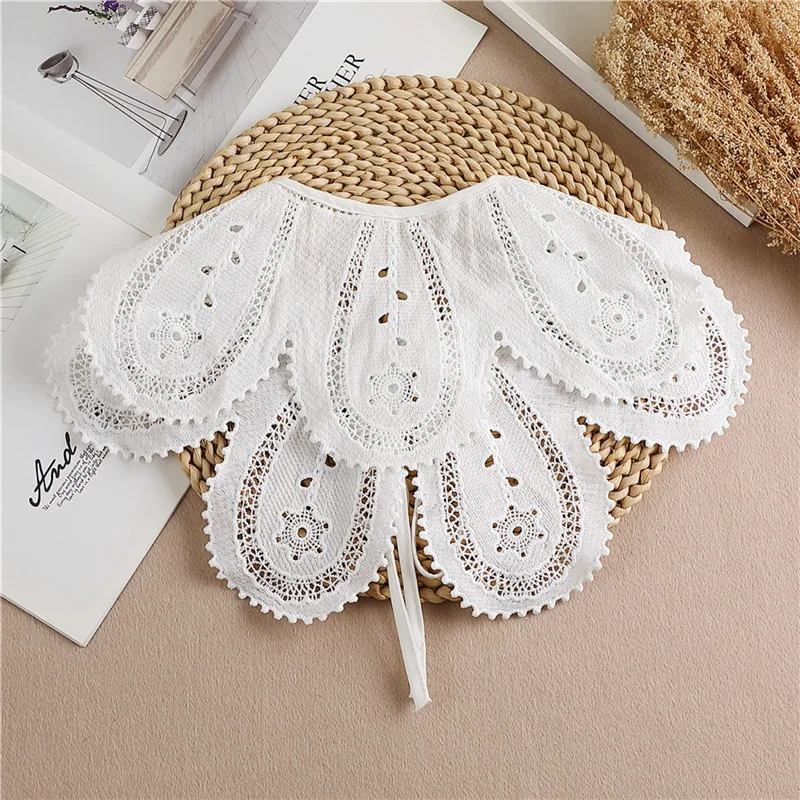 Multifunctional Sunscreen Detachable Doll Fake Collar Shawl Lapel Mesh Embroidery Floral Lace False Collar Clothes Accessory