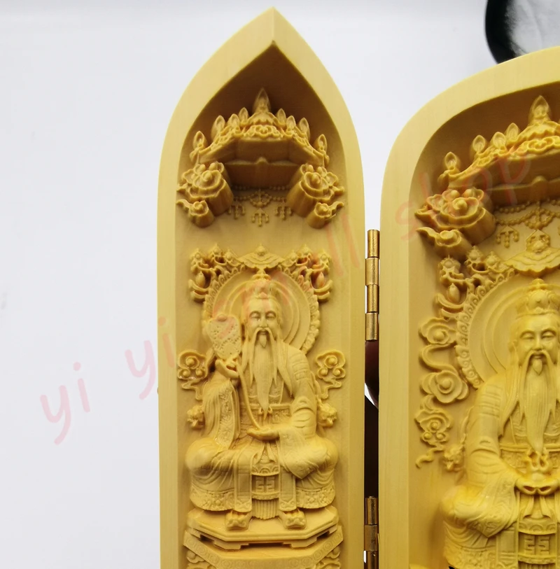 Boxwood carving, new style, Lord of Sanqing, three open box, Taoist statues, Dharma altar supplies