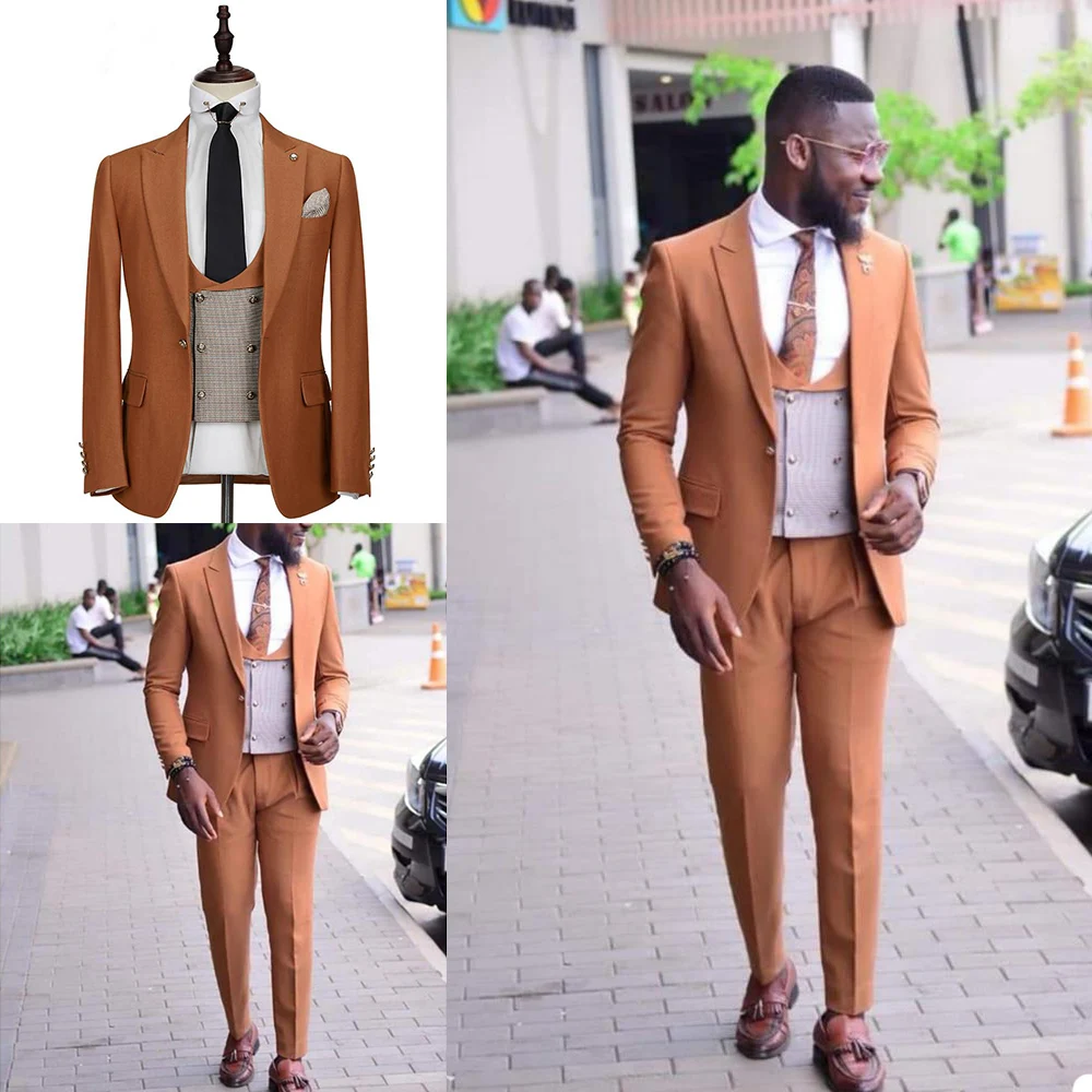 Mens Suits 2020 Nieuwe Een-Knop Bruiloft Smoking Formele Beste Man Suit Bruidegom Tuxedos Custom Made 3 Delige Pakken jas Vest Broek