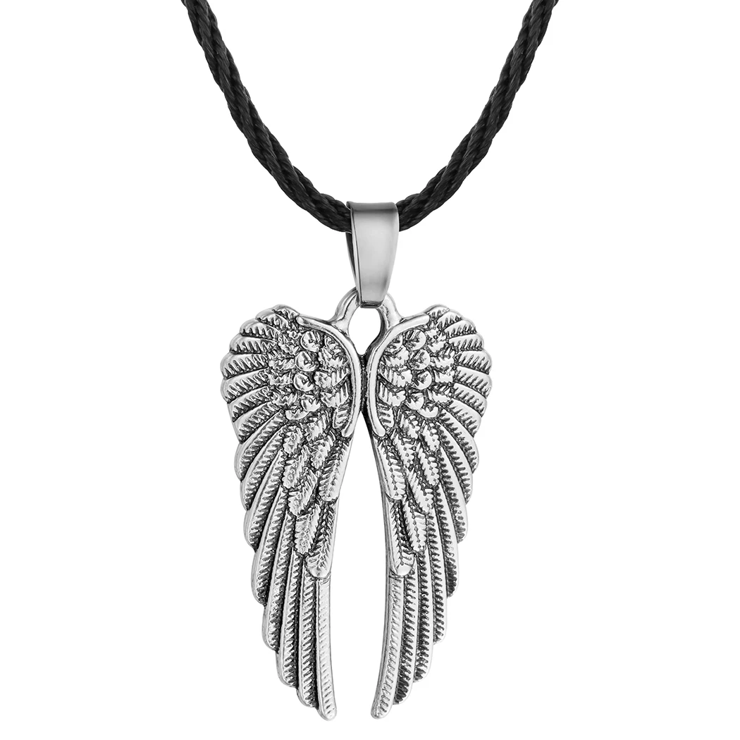 CHENGXUN Vintage Angel Wings Pendant Necklace for Men Women Retro Guardian Angel Wing Amulet Charm Chain Pagan Jewelry