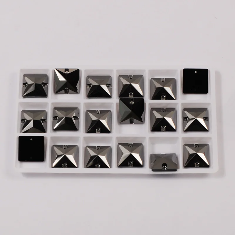 YANRUO 3240 Square Jet Hematite Glass Rhinestone Sewn Stones For Sewing Clothes DIY Needlework Gymnastic Ritmic Art Crafts