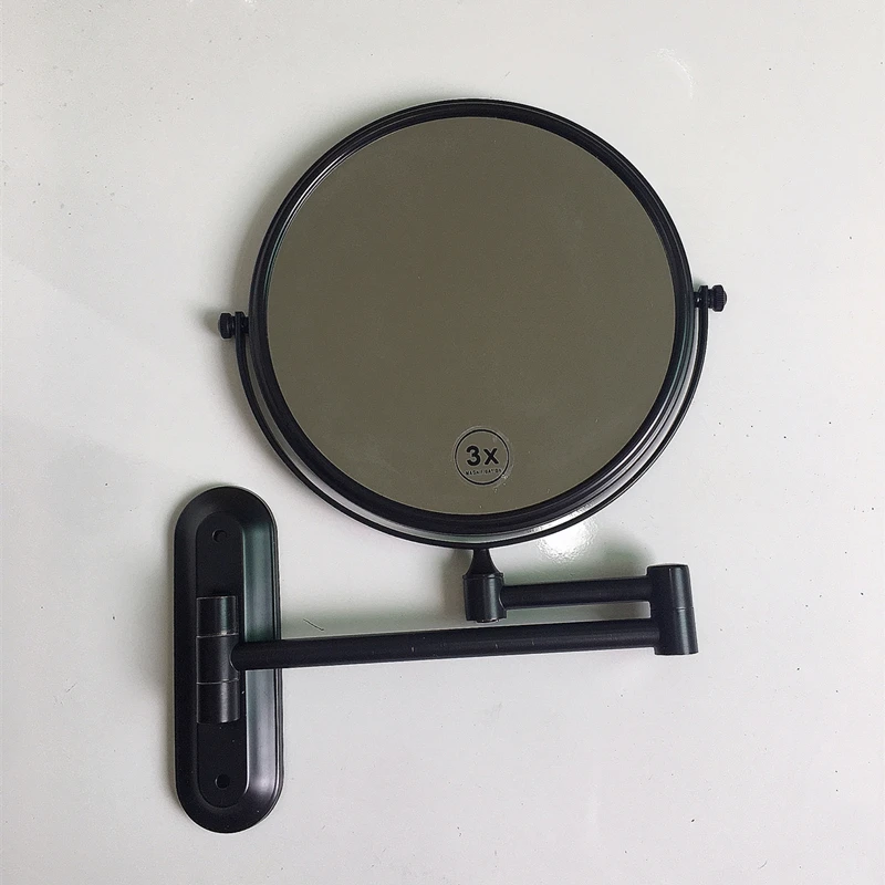 Black Makeup Mirror Brass 3 x Magnifying Bathroom Mirror Folding Shave 8 Inches Wall Mounted 360 Rotate Decorative Round Mirror