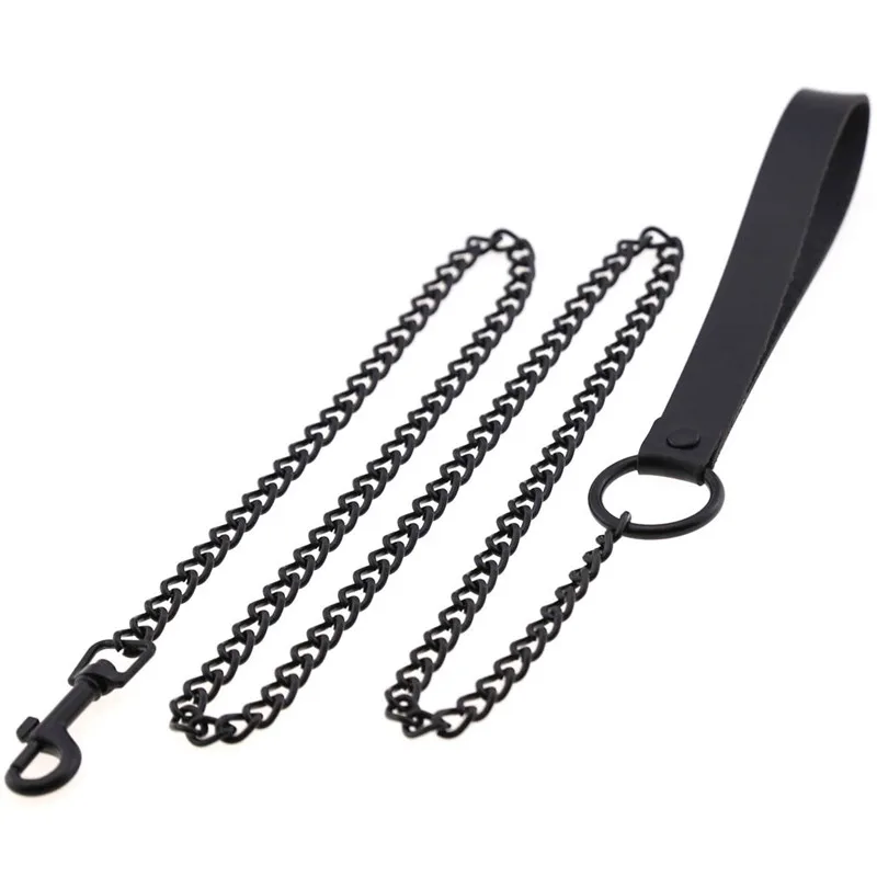 Unisex Black Metal Traction Chain with Neck Restraints Collar Leash for Fetish Slave Cosplay Bdsm Bondage Sex Strap