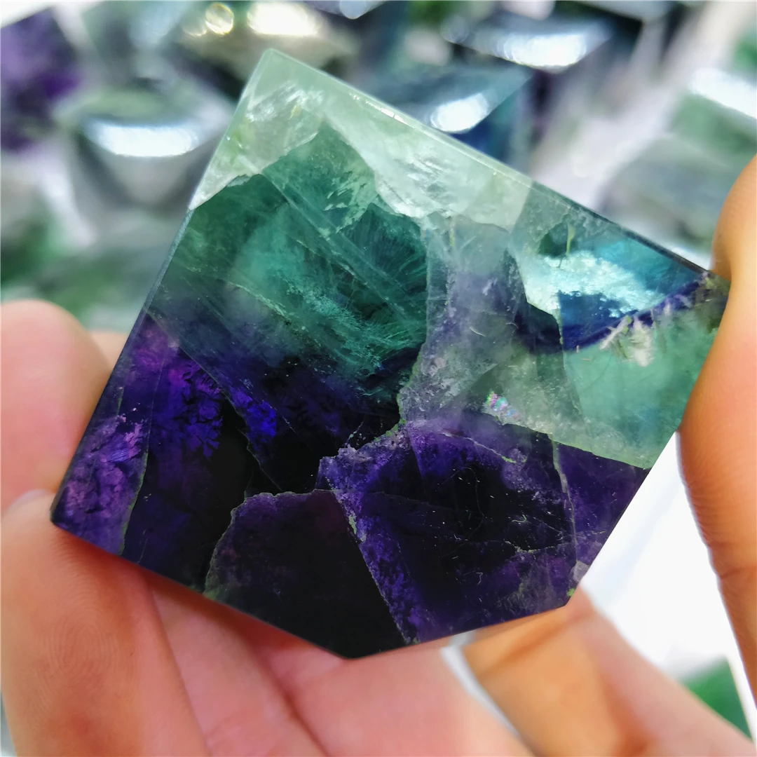 Natural Rainbow Fluorite Crystal Heptahedron Polished Polyhedron Cube Minerals Chakras Ornaments House Decor Healing Gemstone