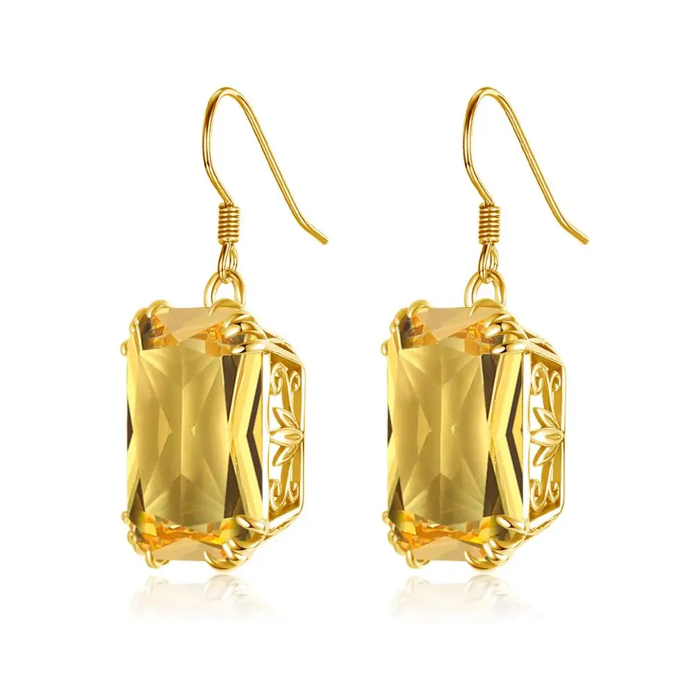 18K Gold Color Citrine Drop Earrings Genuine 925 Sterling Silver Hanging Earrings For Women Vintage Female Jewelry Trending 2024