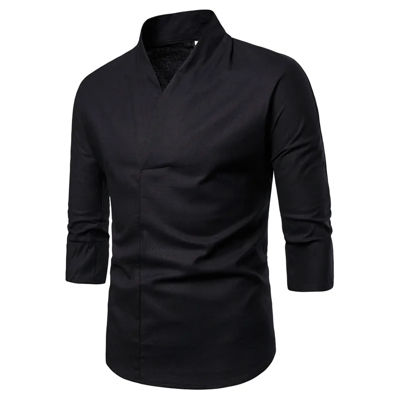 Chemisier chinois traditionnel à manches 3/4 pour hommes, streetwear, vêtements pour hommes, haut financièrement, col en V, chemise Kimono en lin, tenue XXmédia