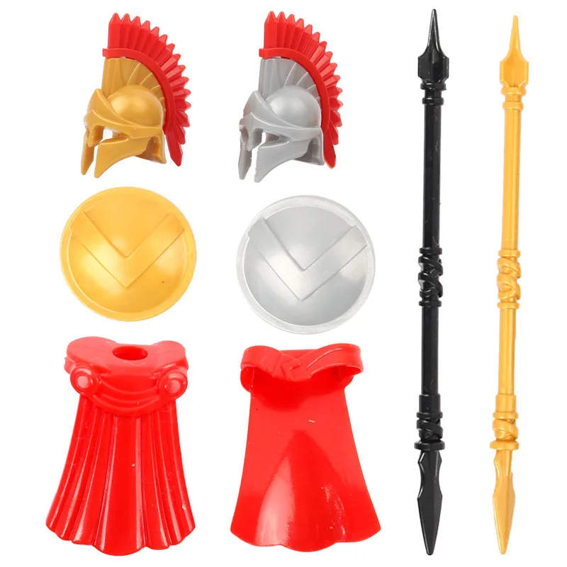 

8pcs Medieval Military Building Block Bricks Accessories Roman Soldier Weapon Knight Helmet Shield DIY Compatible Assemble Toys