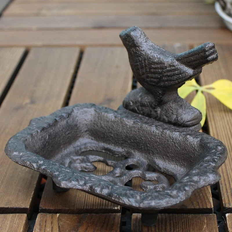 Vintage Black Cast Iron Bird Soap Dish With Three Standing Feet Country Accent Rough Handmade Tabletop Mini Metal Storage Holder