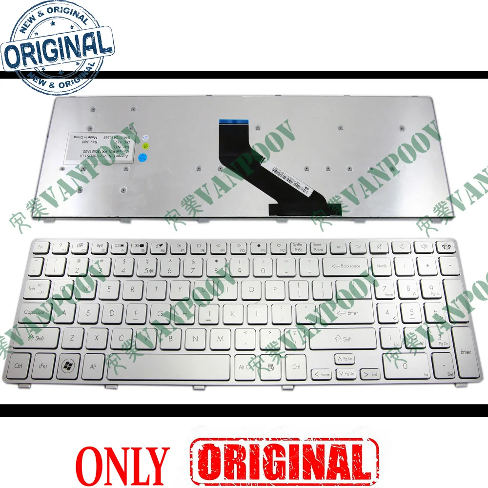 New Laptop Keyboard for Acer Aspire 5755 5755G 5830 5830G 5830T 5830TG, gateway NV55 NV55C NV55S silver US with Frame V121702DS1