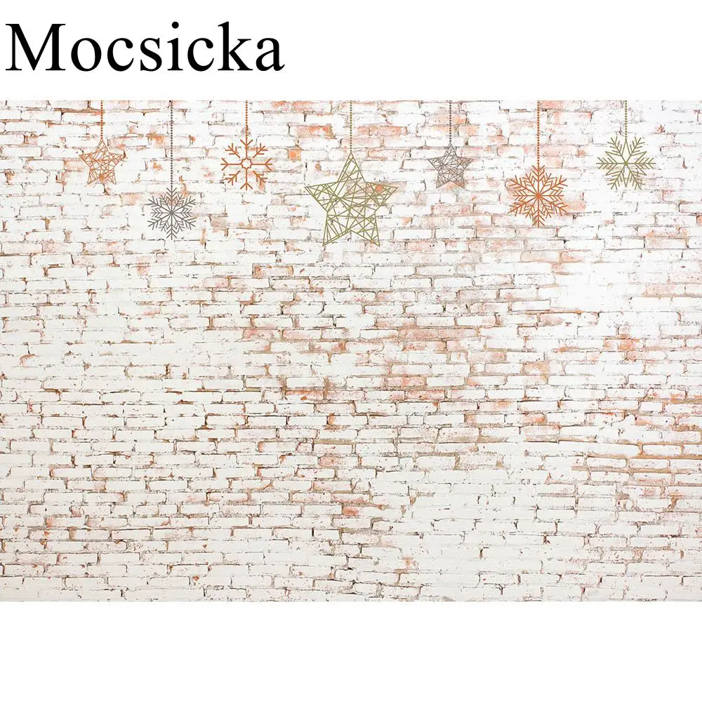 Mocsicka White Brick Wall Backdrop Photography Customize Background for Photo Studio Snowflake Wedding Portrait Backdrops Decor