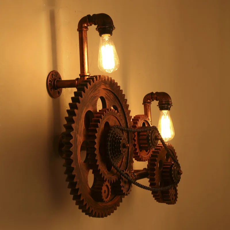 Creatieve Waterleiding Wandlamp Hout Kunst Gearwheel Persoonlijkheid Beugel Licht 110 v/220 v Decoratie Blaker Voor Thuis lichtpunt