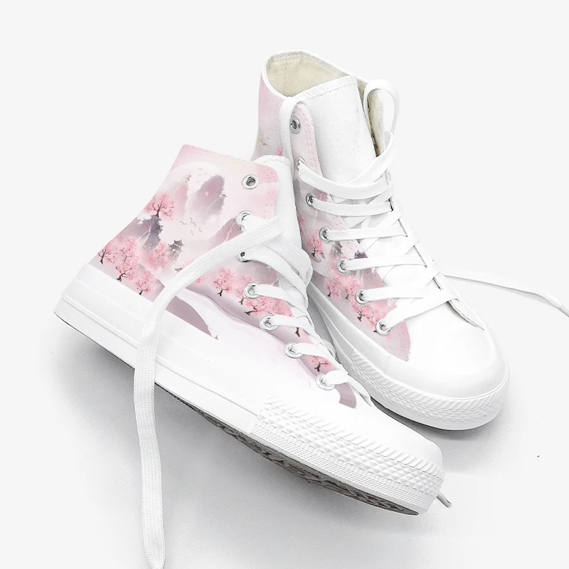 Amy and Michael Original Design New Fashion Women Canvas Sneakers Chinoiserie Landscape Hand Painted Woman Vulcanize Shoes