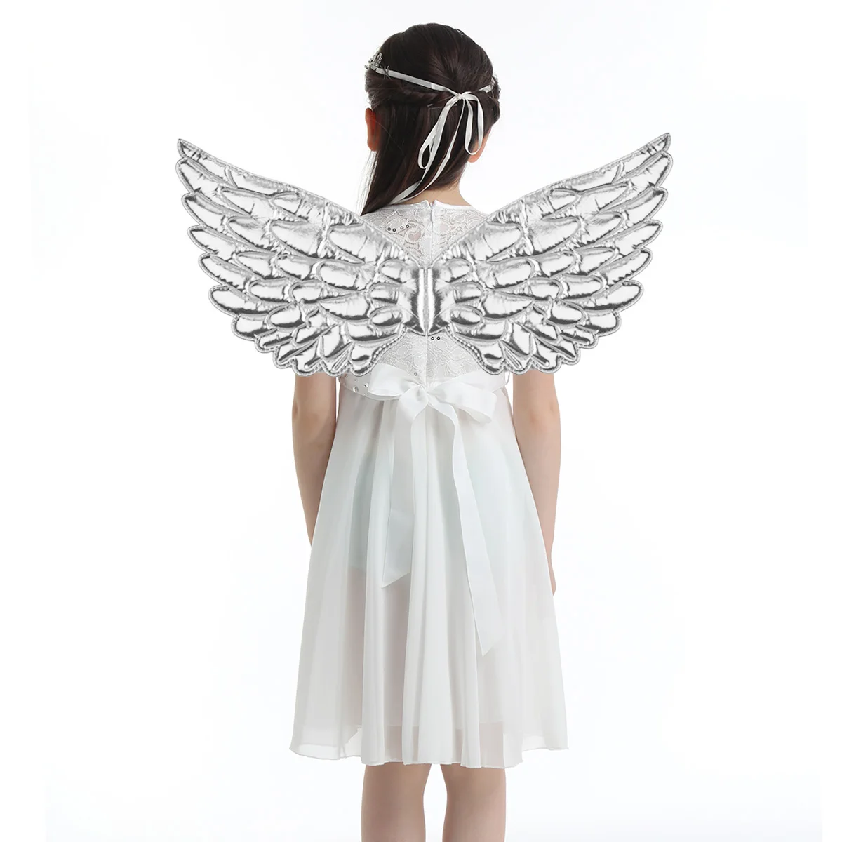 Kids Children Glossy Metallic Angel Wings for Photography Masquerade Halloween Unicorn Cosplay Party Costume Accessory Wings