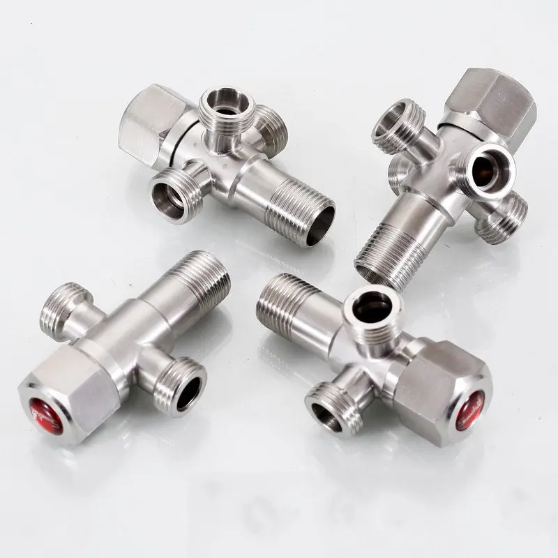 Multifunction Stainless Steel 3Ways T Valves G1/2 Bathroom Accessories Water Diverter Wall Mounted Shower Valve Fix Bracket