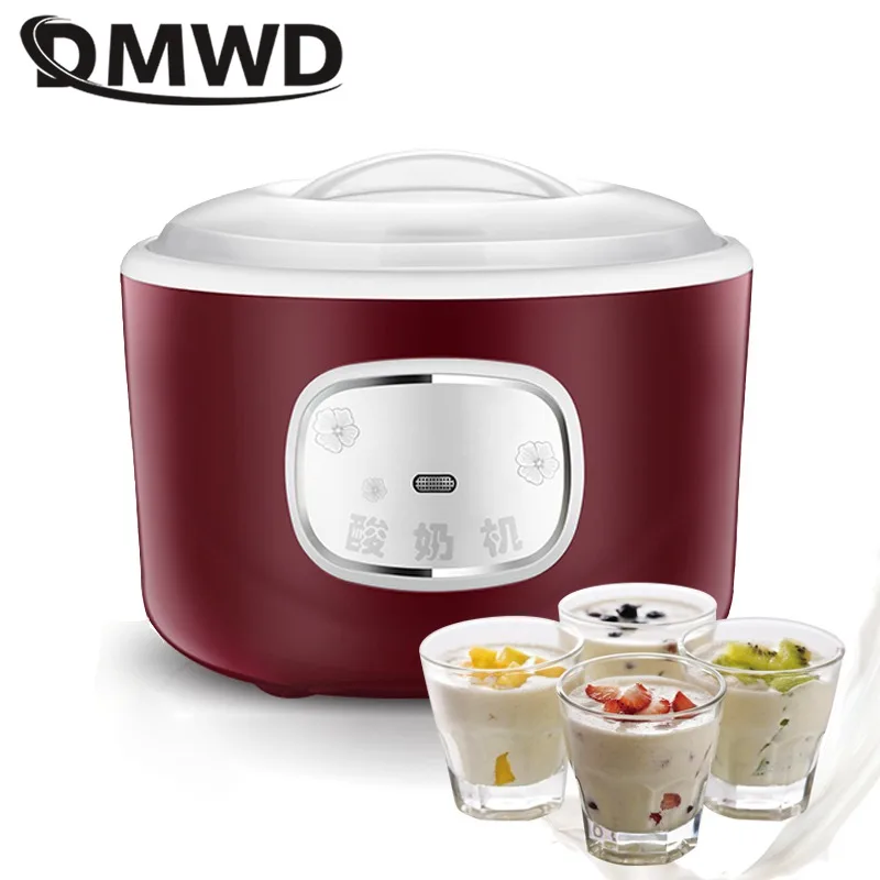 DMWD 1L Smart Automatic Electric Yogurt Maker Natto Rice Wine Machine With stainless steel liner 4 Glass Cups Kithchen Appliance