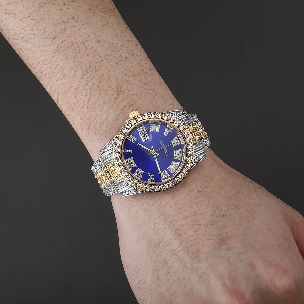ALLICEONYOU New Gold Silver Color Cubic Zirconia Watches Hip Hop Fashion High Quality Stone Bracelet Stainless Steel For Gift
