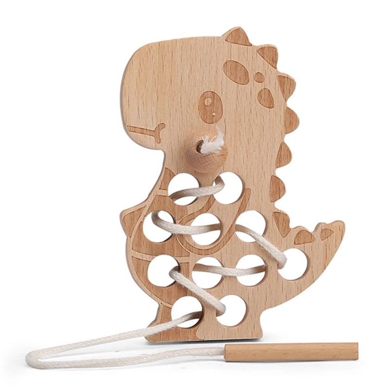 Hochet jouet en bois, planche à enfiler Montessori, blocs en bois pour bébé, planche à enfiler dinosaure, jouet pour enfants, cadeaux