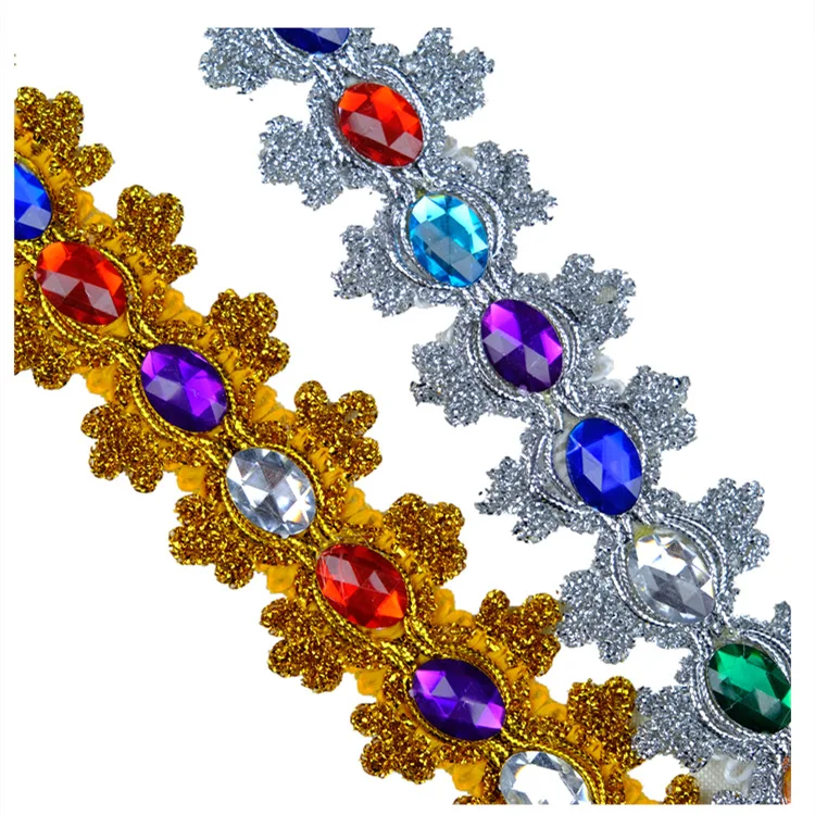Edelsteine Diamanten Geflochtene Spitze Gold Und Silber Ethnische Stil Spitze Trim Dance Kleidung Zubehör
