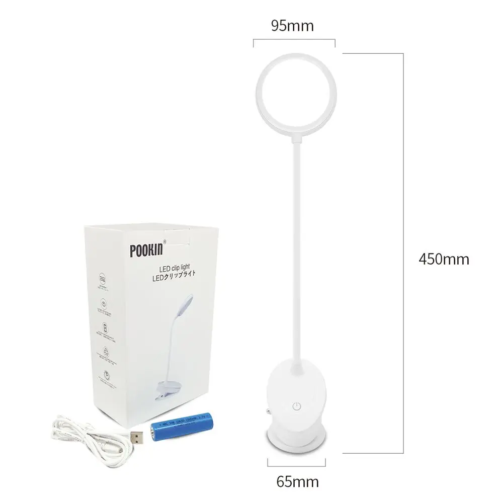 USB Rechargeable Led Clamp Desk Lamp Gooseneck Touch Dimming Clip On Reading Light For Book Bed and Computer 3 Color Modes