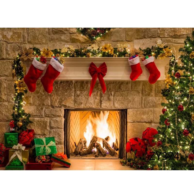 Sensfun Christmas Backdrop Fireplace Tree Winter Window Baby Birthday Photography Background For Photo Studio Photophone Custom