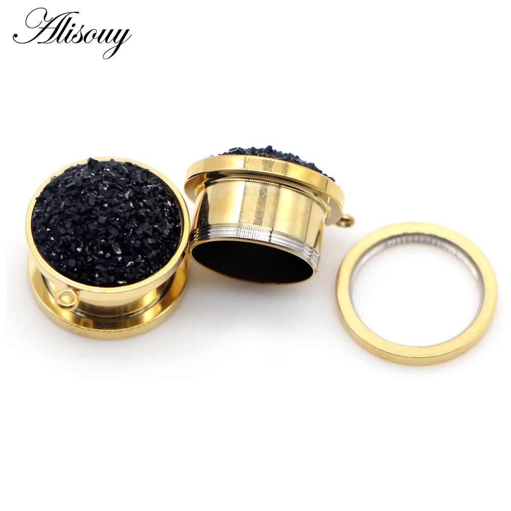 Alisouy 2pcs Resin DIY Pendant Stainless steel Screw Ear Plugs Tunnel Strechers Expander Earrring Piercing Unisex Body Jewelry