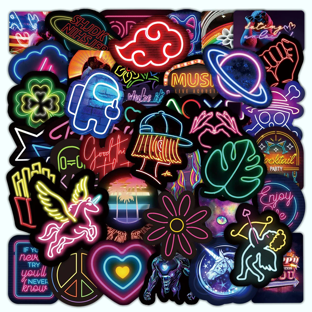 10/30/50PCS Neon Light Effect Cartoon Creative Motorcycle Computer Skateboard Luggage Waterproof Graffiti Stickers Wholesale