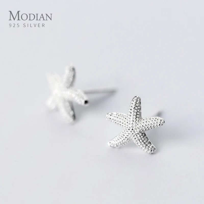 Modian Fresh Cute Starfish Stud Earrings for Women Simple 925 Sterling Silver Exquisite Ear Studs Jewelry Korean Style Earrings