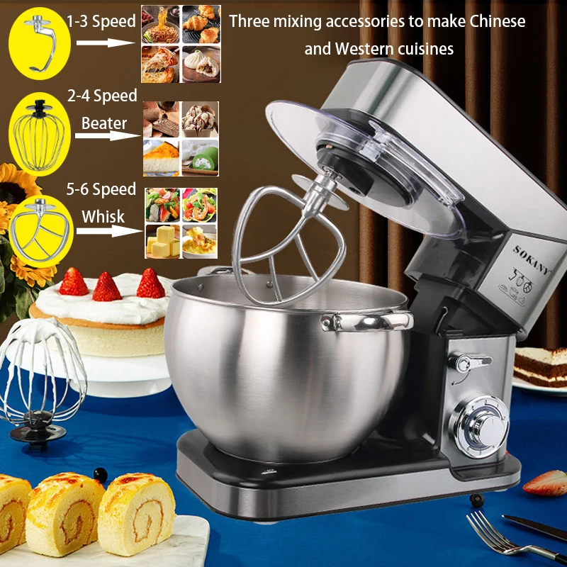 Sokany 2000W 10L Stand Mixer Planetary Mixer Stainless Steel Bowl 6-speed Cream Egg Whisk Whip Dough Kneading Blender With timer