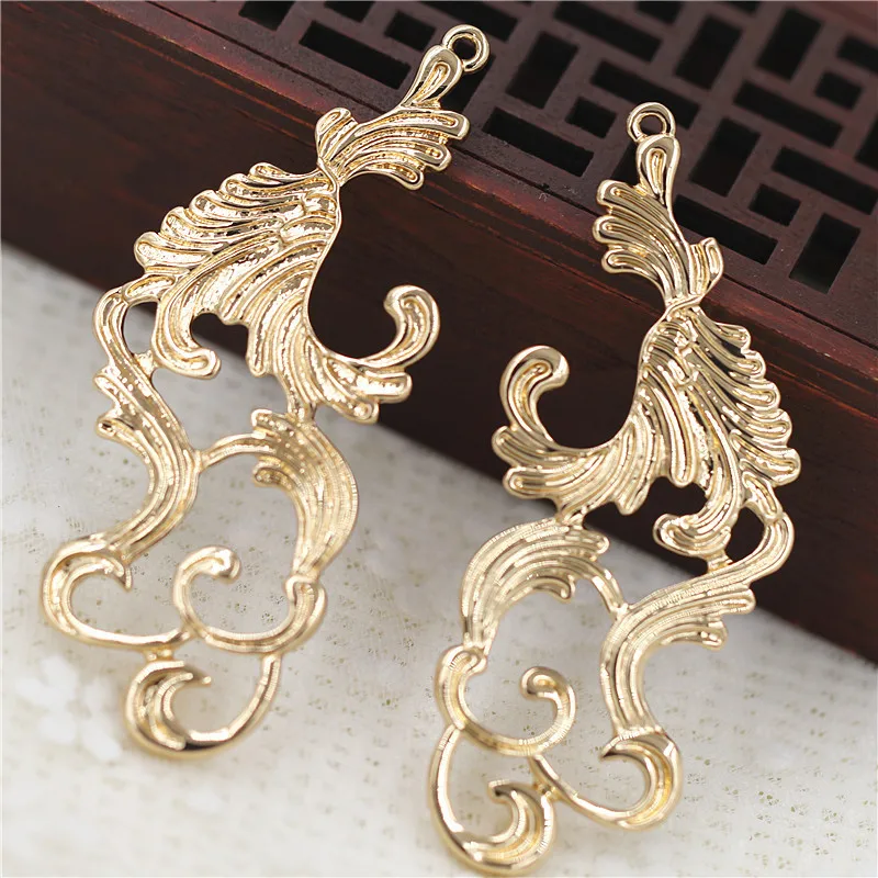6pair Brass Casted Large Ornament Flower Stamping Charms Pendant Quality Gold Silver Color DIY Wedding Jewelry Accessories