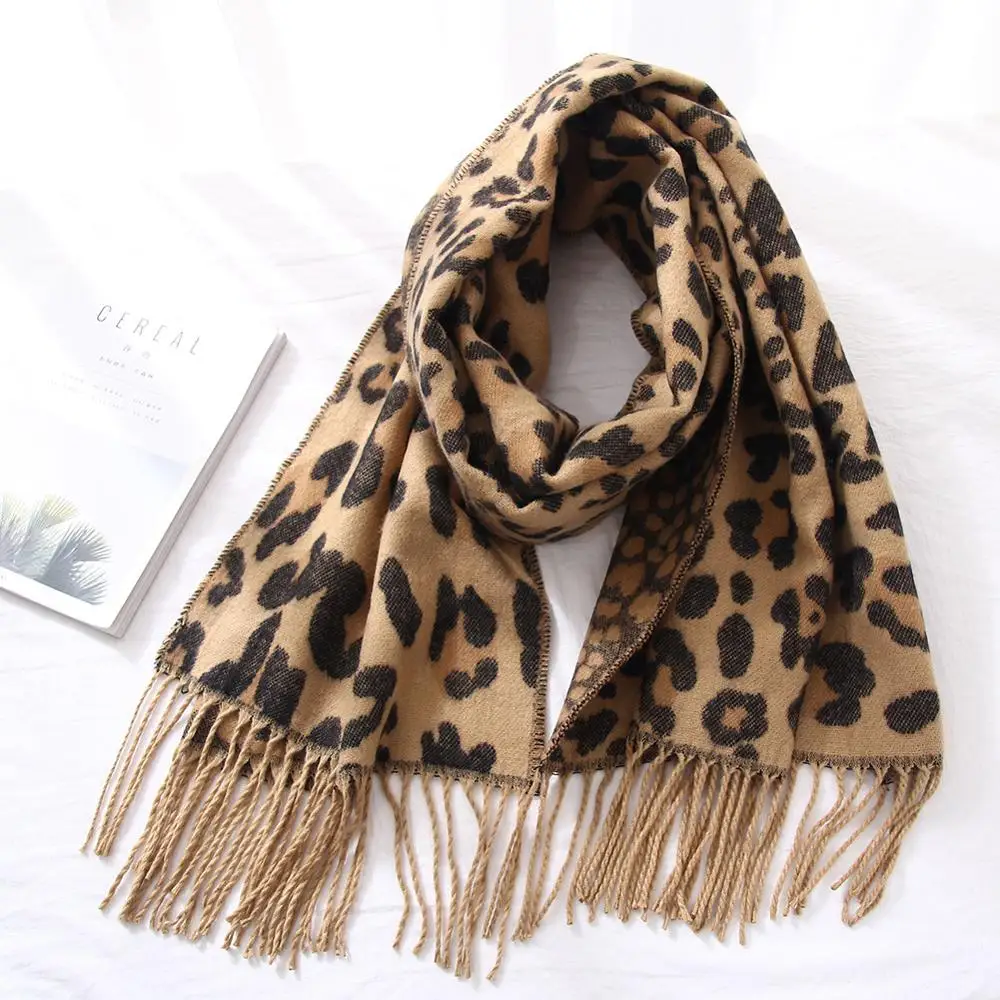 Brown Poncho Leopard Femme Women Winter Blanket Scarf Warm Soft Cashmere Thicken Long Ladies Tassel Scarves Poncho Foulard 2019