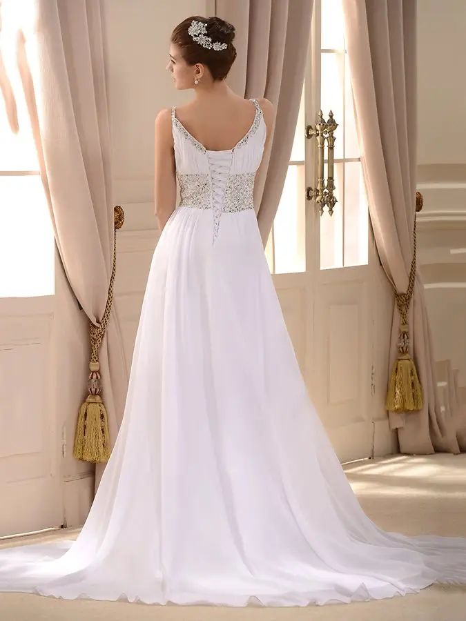 Customized Robe De Mariage Summer Beaded Spaghetti Straps Beach Wedding Dresses 2021 New Chiffon Bridal Gown Plus Size Customed