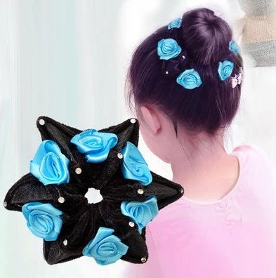 Childrren Dancing Hair Accessories Fashion Big Rose Flower Crystal Rhinestone Hair Bands Elastic Hair Rope Ring for Women Girls