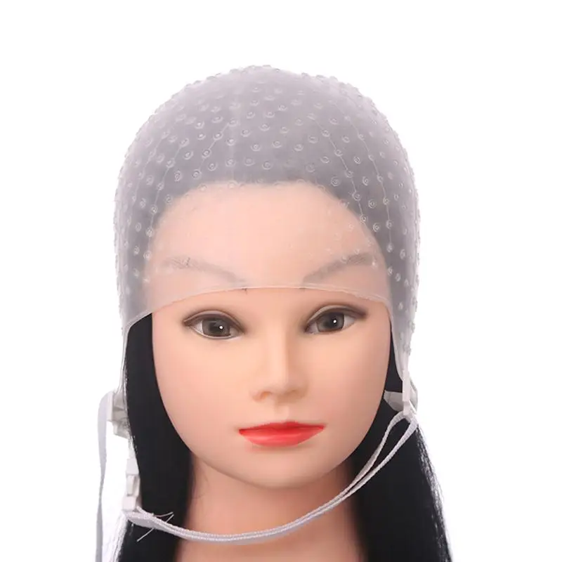 Salon Dye Silicone Hair Dye Cap With Holes With Needle Silicone Hair Highlights Hair Dye Cap With Holes Needle Reusable Hair