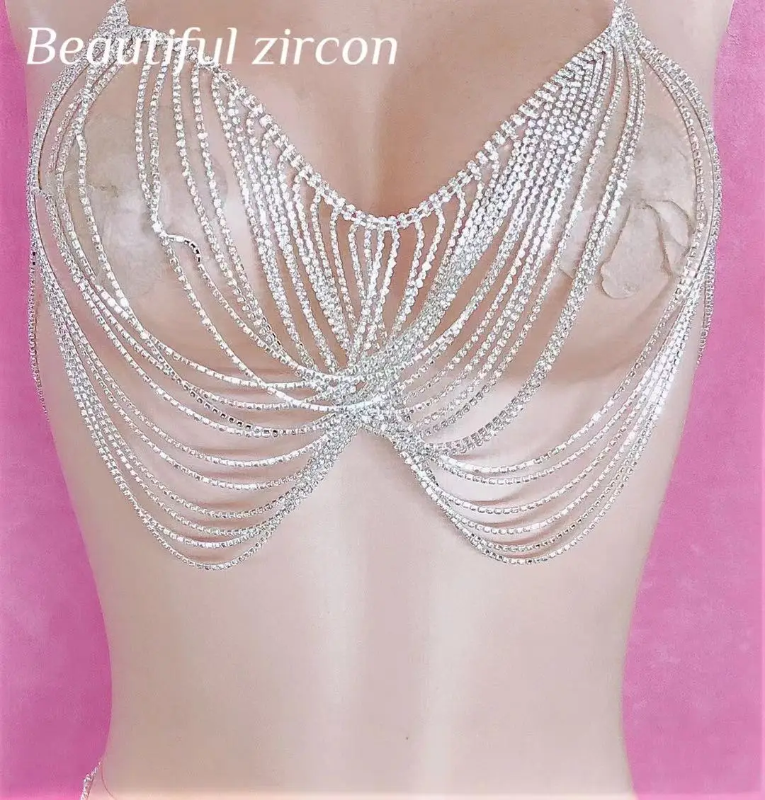 

Fashion women Rhinestone short top shining crystal open back Lai tassel top bra Beach Bikini Body chain jewelry bra accessories