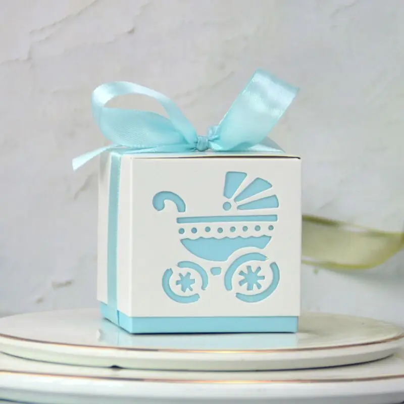Baby Fuß Wagen Candy Box Süße Container Bevorzugung Und Geschenke Boxen Mit Band Baby Dusche Für Taufe Geburtstag Party – Detail 4